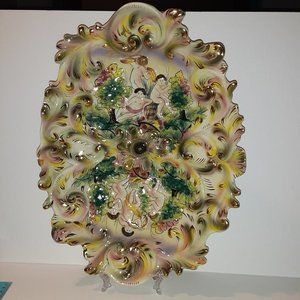 Beautiful Antique Majolica Capodimonte Console Bowl Capoalessi Signed Italy